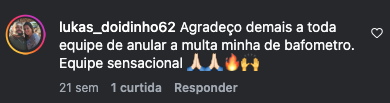 Comentário de cliente no Instagram agradecendo a anulação de multa de bafômetro